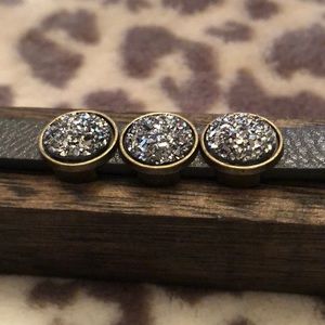 Gray Druzy Cabochon PU Leather Band Bracelet